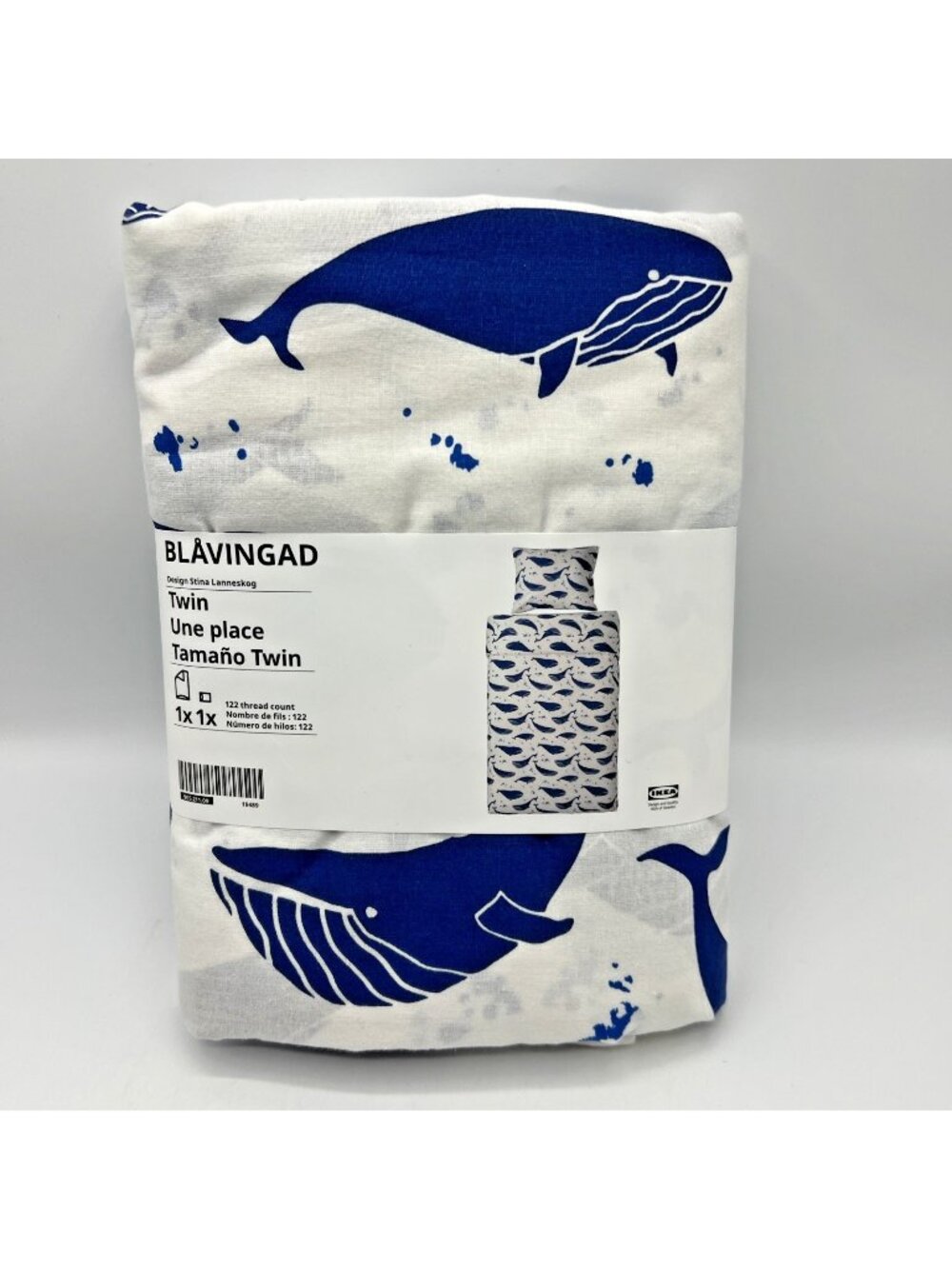 IKEA Blavingad Twin Duvet Cover Pillow Case White with Blue Whales